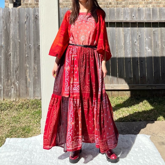 Handmade Earthy Voluminous Maxi Bandana Dress SKU 02265 Red Rose - Picture 10 of 16